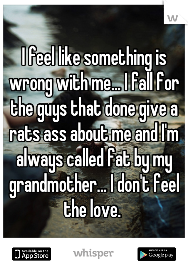 I feel like something is wrong with me... I fall for the guys that done give a rats ass about me and I'm always called fat by my grandmother... I don't feel the love. 