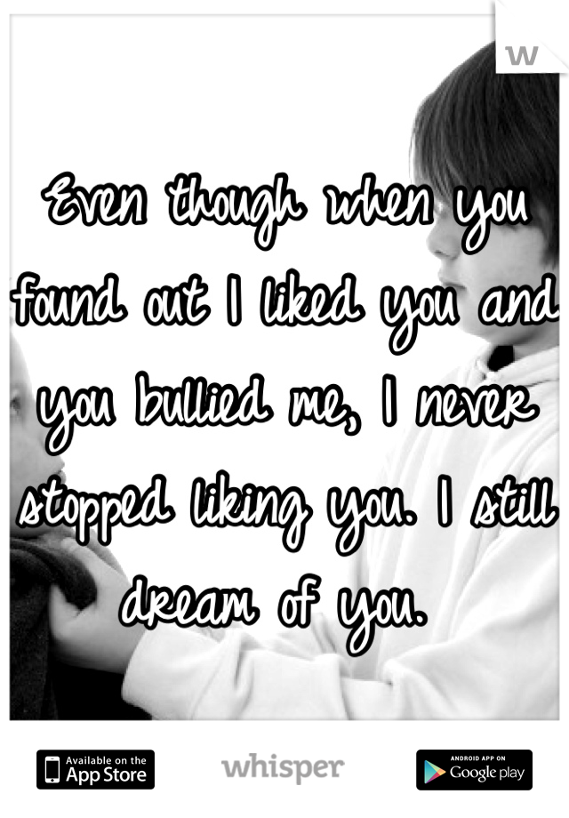Even though when you found out I liked you and you bullied me, I never stopped liking you. I still dream of you. 