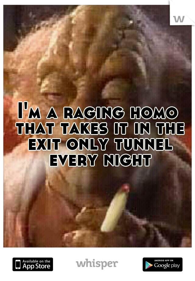 I'm a raging homo that takes it in the exit only tunnel every night