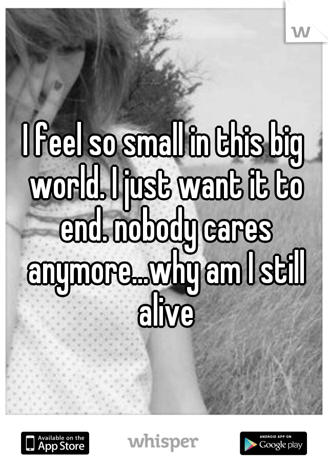 I feel so small in this big world. I just want it to end. nobody cares anymore...why am I still alive