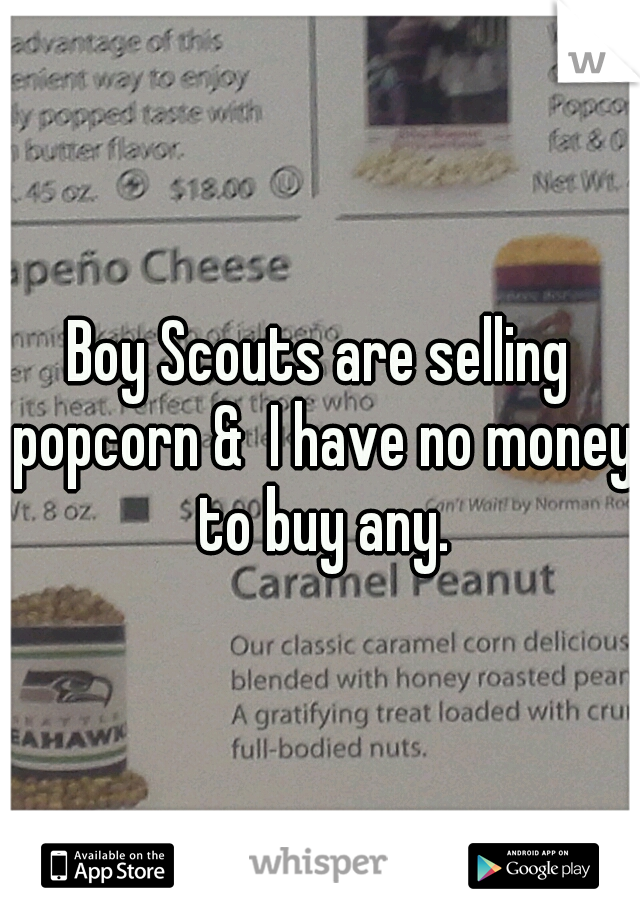 Boy Scouts are selling popcorn &  I have no money to buy any.