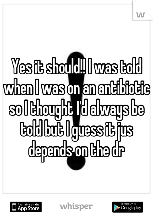 Yes it should!! I was told when I was on an antibiotic so I thought I'd always be told but I guess it jus depends on the dr