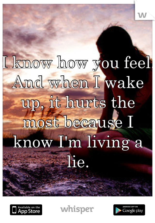 I know how you feel. And when I wake up, it hurts the most because I know I'm living a lie.