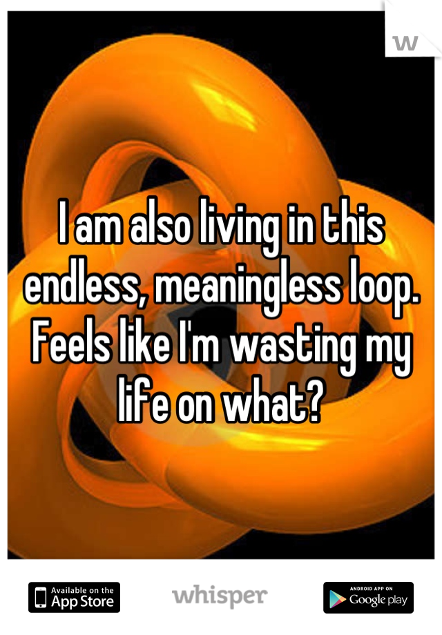 I am also living in this endless, meaningless loop. Feels like I'm wasting my life on what?