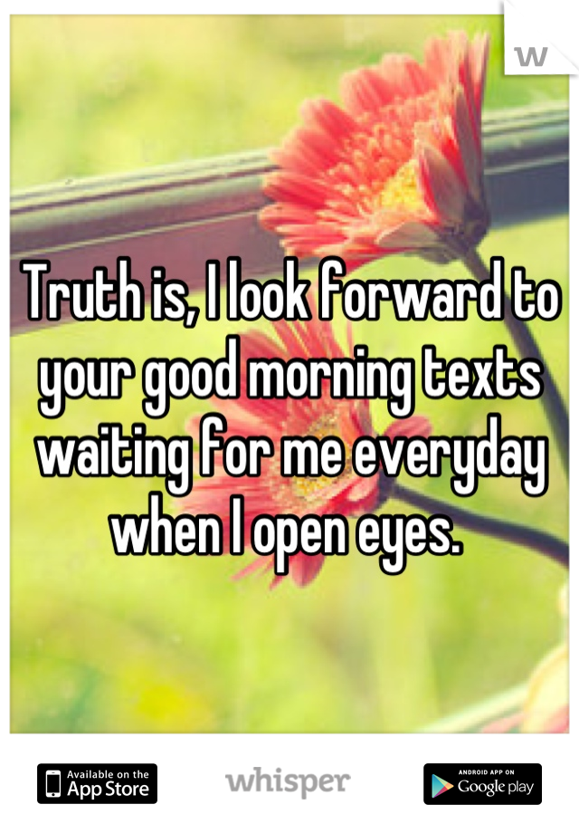 Truth is, I look forward to your good morning texts waiting for me everyday when I open eyes. 