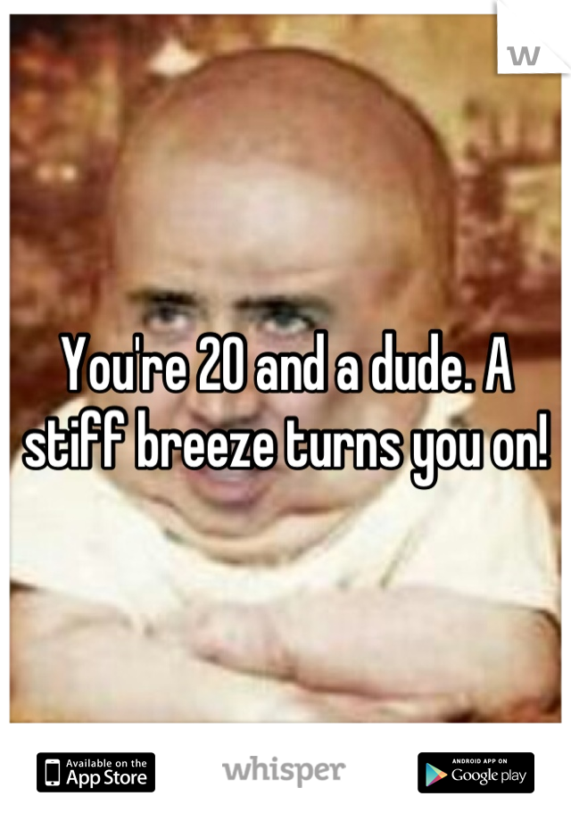 You're 20 and a dude. A stiff breeze turns you on!