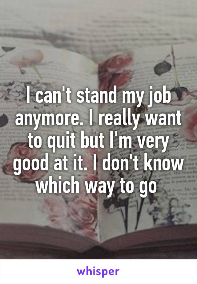 I can't stand my job anymore. I really want to quit but I'm very good at it. I don't know which way to go 