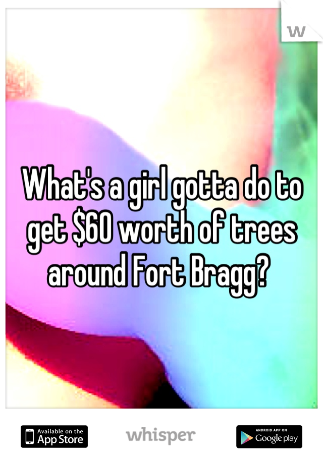 What's a girl gotta do to get $60 worth of trees around Fort Bragg? 