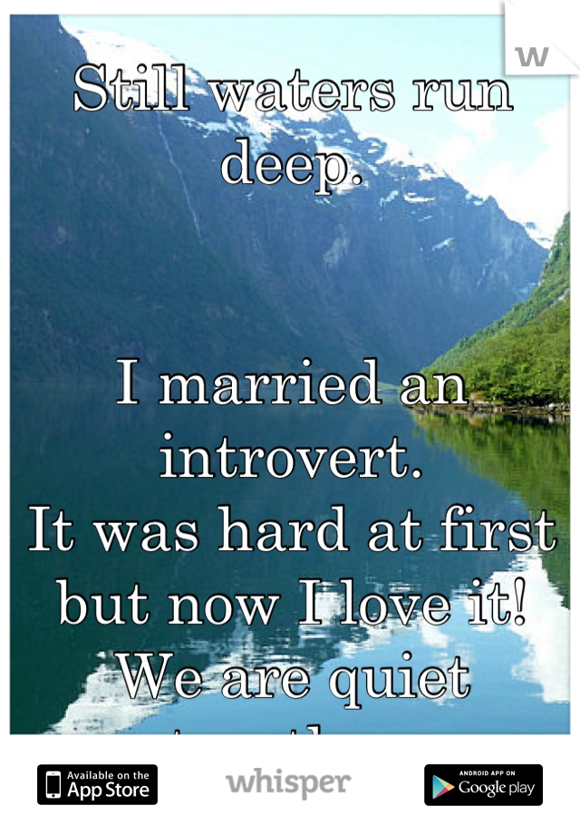 Still waters run deep.


I married an introvert.
It was hard at first but now I love it!
We are quiet together.