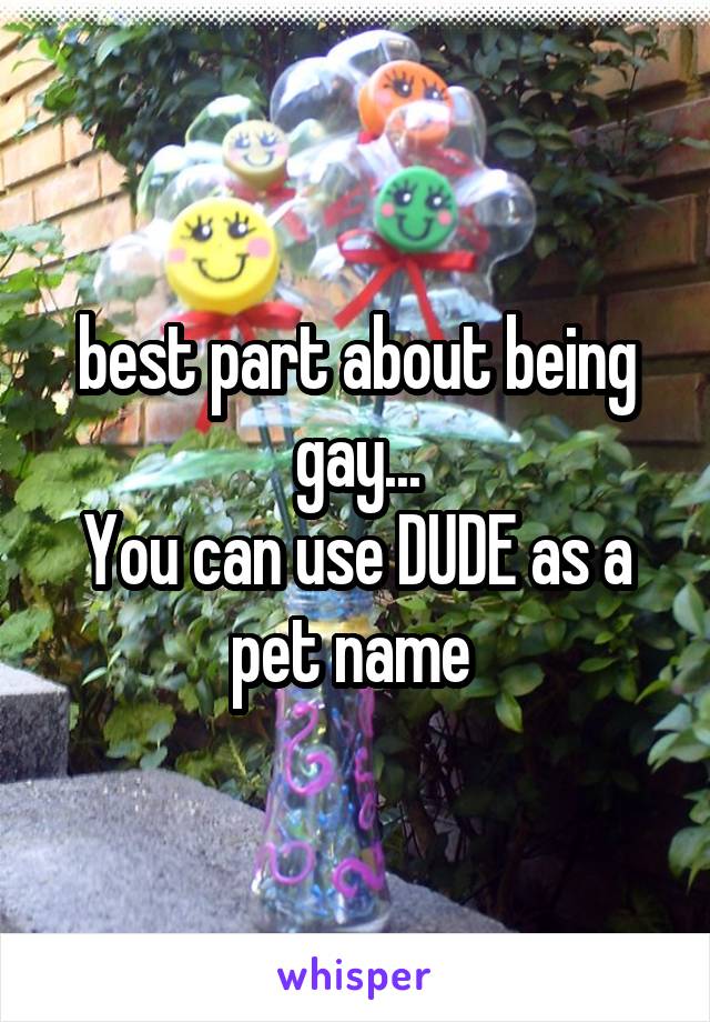 best part about being gay...
You can use DUDE as a pet name 