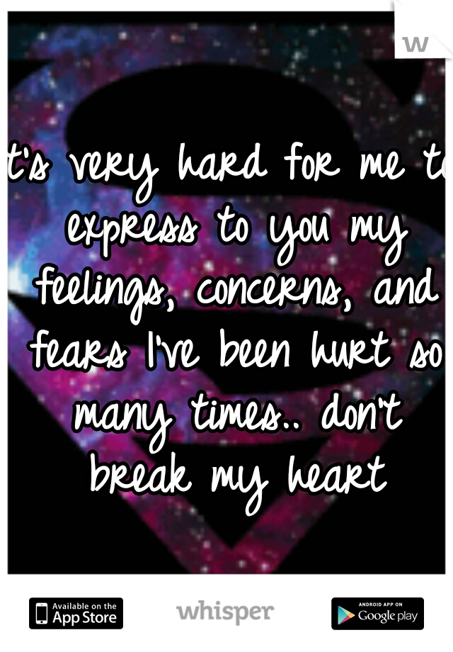 It's very hard for me to express to you my feelings, concerns, and fears I've been hurt so many times.. don't break my heart