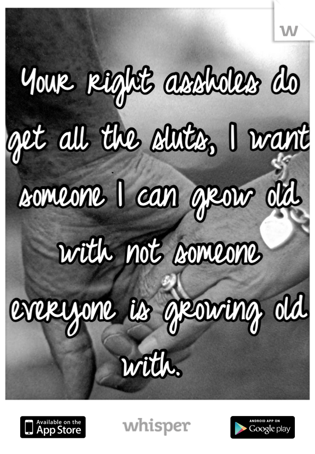 Your right assholes do get all the sluts, I want someone I can grow old with not someone everyone is growing old with. 