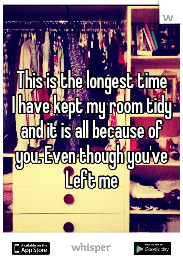 This is the longest time
I have kept my room tidy
and it is all because of
you. Even though you've 
Left me