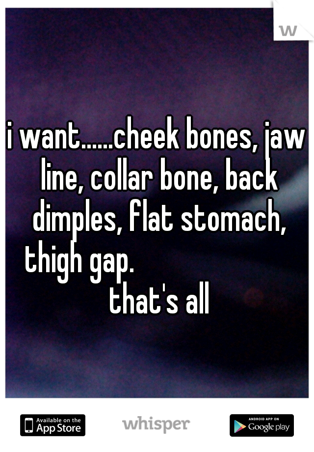 i want......cheek bones, jaw line, collar bone, back dimples, flat stomach, thigh gap.                          that's all