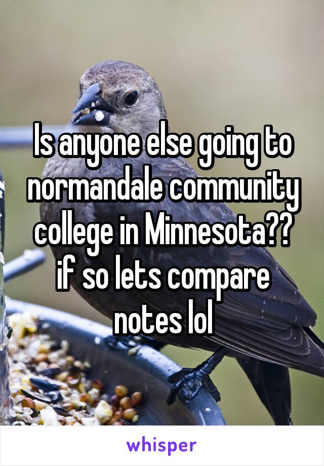 Is anyone else going to normandale community college in Minnesota?? if so lets compare notes lol