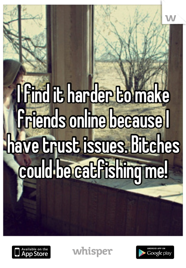 I find it harder to make friends online because I have trust issues. Bitches could be catfishing me!