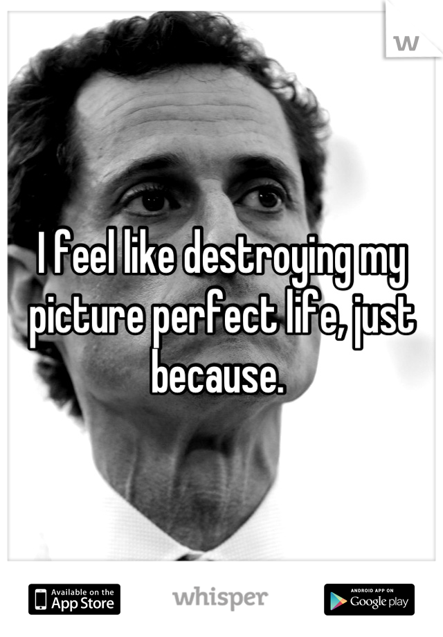 I feel like destroying my picture perfect life, just because. 