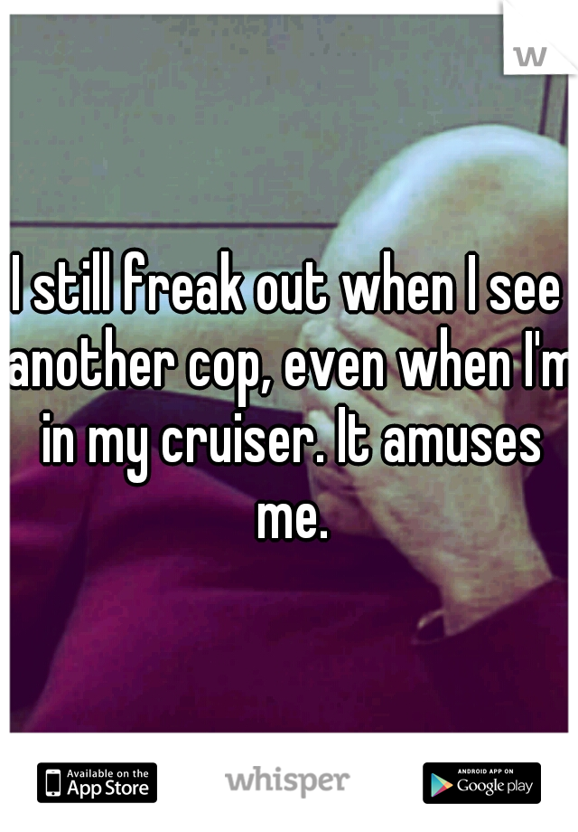 I still freak out when I see another cop, even when I'm in my cruiser. It amuses me.
