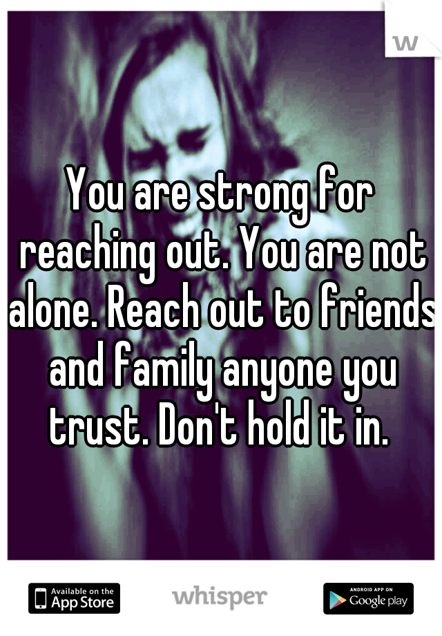 You are strong for reaching out. You are not alone. Reach out to friends and family anyone you trust. Don't hold it in. 