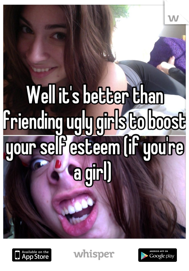 Well it's better than friending ugly girls to boost your self esteem (if you're a girl) 