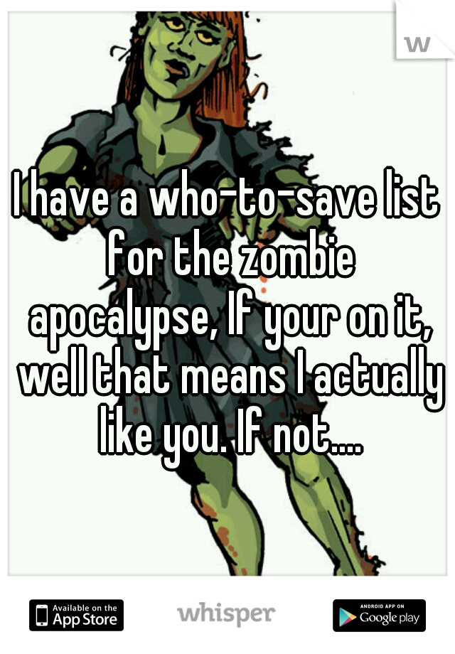 I have a who-to-save list for the zombie apocalypse, If your on it, well that means I actually like you. If not....