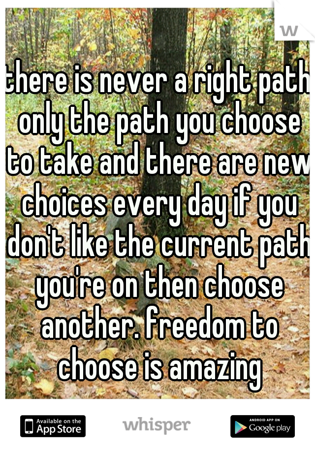 there is never a right path only the path you choose to take and there are new choices every day if you don't like the current path you're on then choose another. freedom to choose is amazing