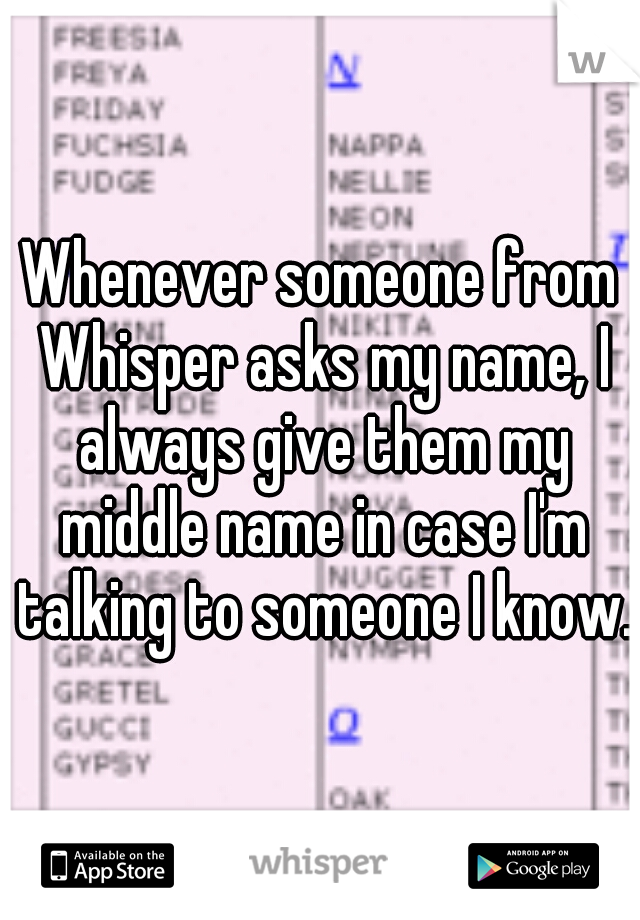 Whenever someone from Whisper asks my name, I always give them my middle name in case I'm talking to someone I know.