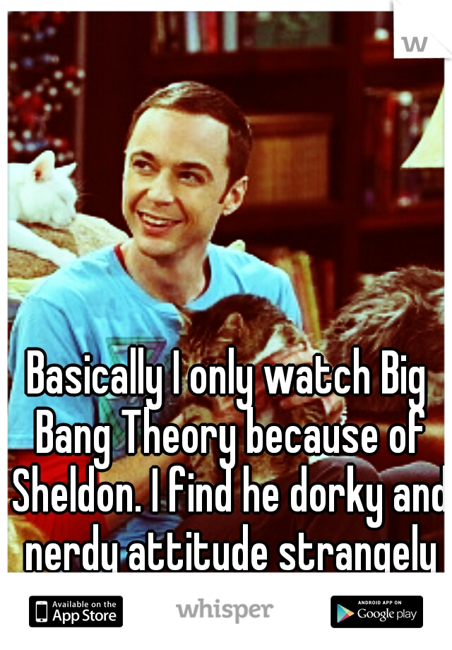 Basically I only watch Big Bang Theory because of Sheldon. I find he dorky and nerdy attitude strangely sexy.