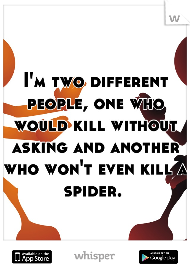 I'm two different people, one who would kill without asking and another who won't even kill a spider. 