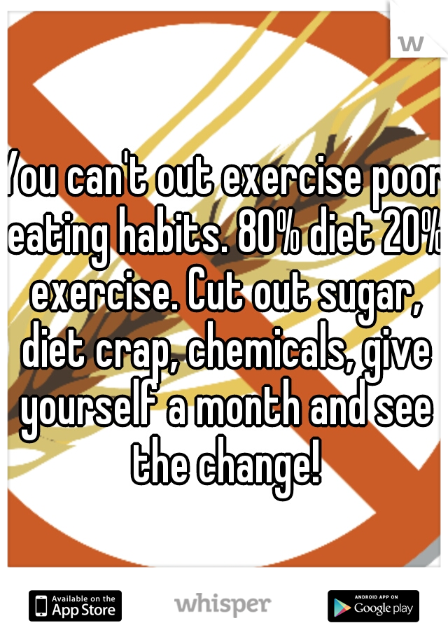 You can't out exercise poor eating habits. 80% diet 20% exercise. Cut out sugar, diet crap, chemicals, give yourself a month and see the change!
