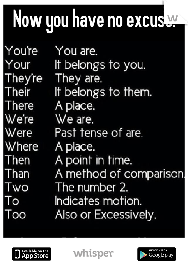Now you have no excuse. 








Love, A Grammar Nazi 