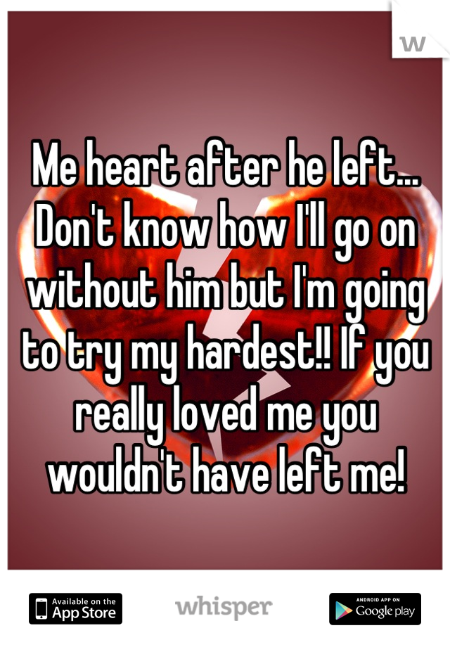 Me heart after he left... Don't know how I'll go on without him but I'm going to try my hardest!! If you really loved me you wouldn't have left me!