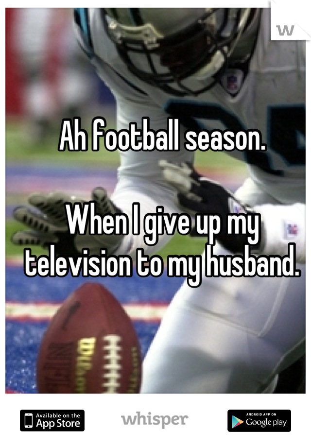 Ah football season.

When I give up my television to my husband.