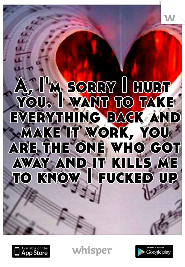 A, I'm sorry I hurt you. I want to take everything back and make it work, you are the one who got away and it kills me to know I fucked up