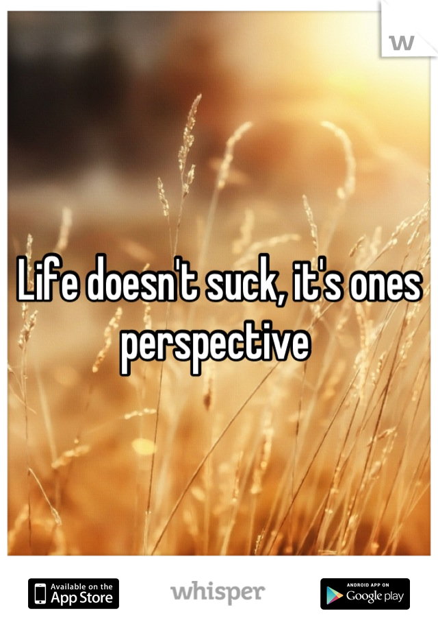 Life doesn't suck, it's ones perspective 