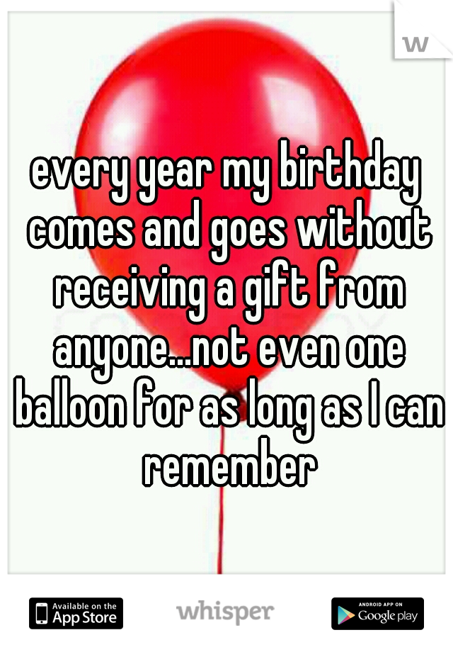 every year my birthday comes and goes without receiving a gift from anyone...not even one balloon for as long as I can remember