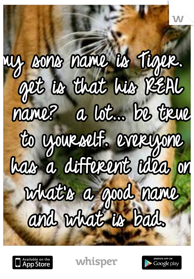 my sons name is Tiger. I get is that his REAL name?  a lot... be true to yourself. everyone has a different idea on what's a good name and what is bad. 