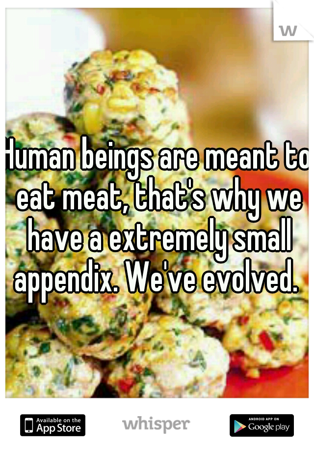 Human beings are meant to eat meat, that's why we have a extremely small appendix. We've evolved. 