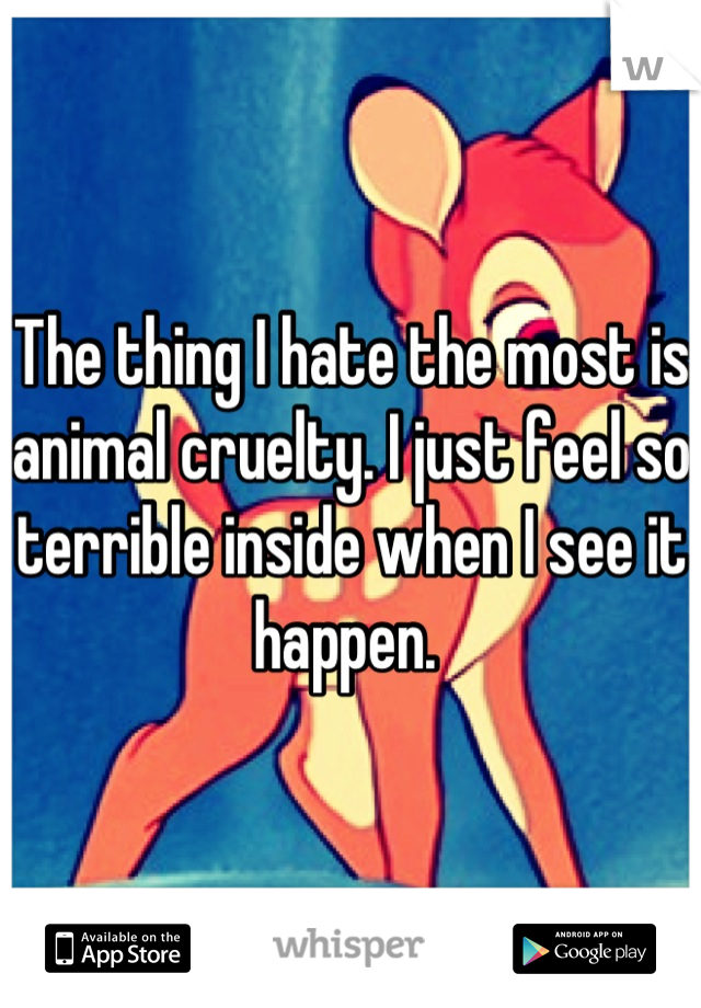 The thing I hate the most is animal cruelty. I just feel so terrible inside when I see it happen. 