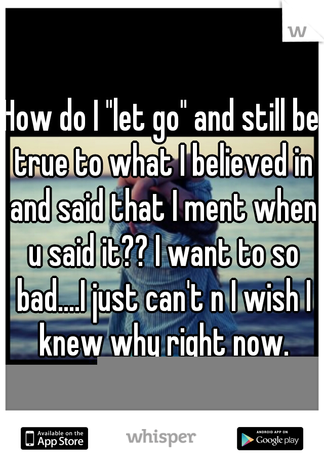 How do I "let go" and still be true to what I believed in and said that I ment when u said it?? I want to so bad....I just can't n I wish I knew why right now.