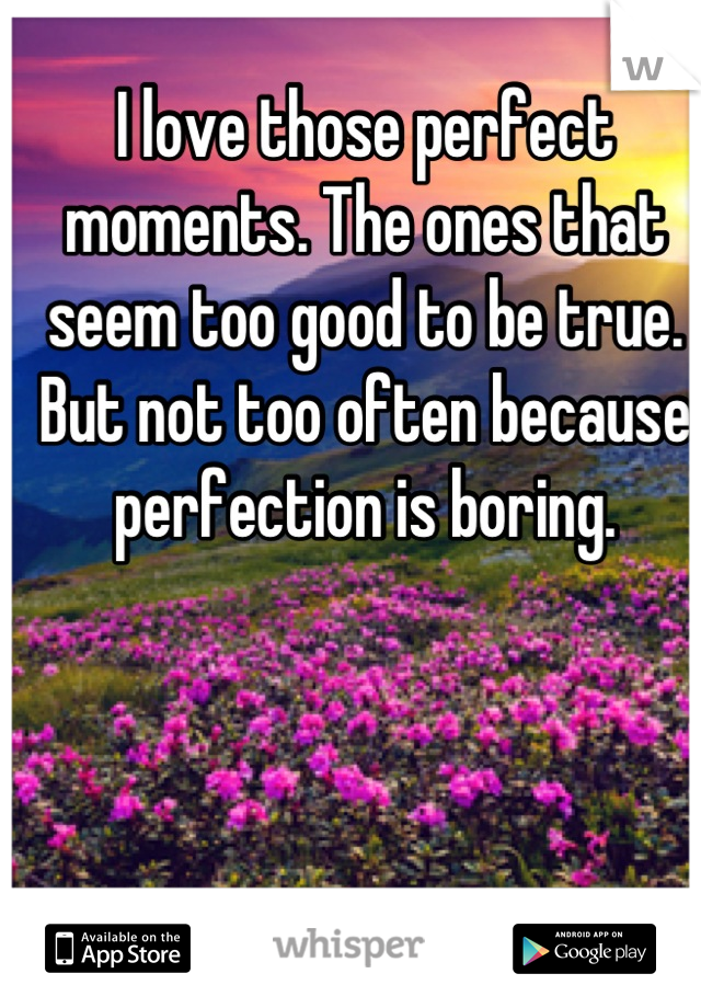 I love those perfect moments. The ones that seem too good to be true. 
But not too often because perfection is boring.