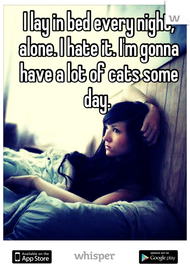 I lay in bed every night, alone. I hate it. I'm gonna have a lot of cats some day. 