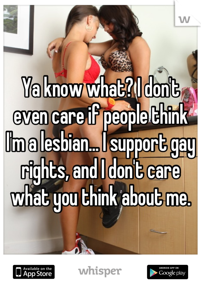 Ya know what? I don't even care if people think I'm a lesbian... I support gay rights, and I don't care what you think about me.