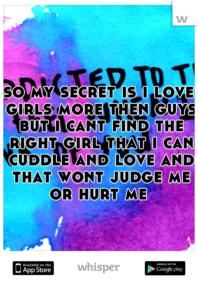 so my secret is i love girls more then guys but i cant find the right girl that i can cuddle and love and that wont judge me or hurt me 