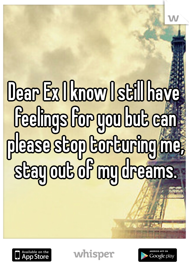 Dear Ex I know I still have feelings for you but can please stop torturing me, stay out of my dreams.