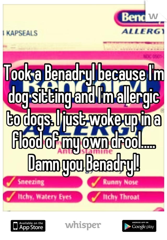 Took a Benadryl because I'm dog sitting and I'm allergic to dogs. I just woke up in a flood of my own drool..... Damn you Benadryl!
