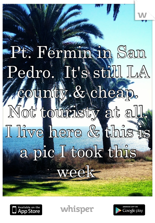 Pt. Fermin in San Pedro.  It's still LA county & cheap.  Not touristy at all.  I live here & this is a pic I took this week 
