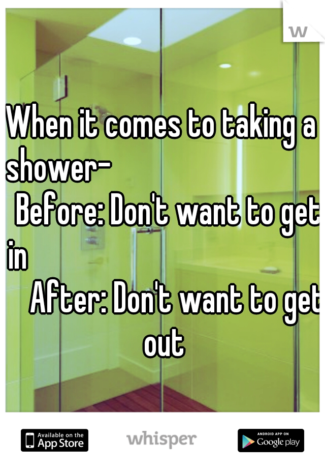 When it comes to taking a shower-













Before: Don't want to get in



















After: Don't want to get out