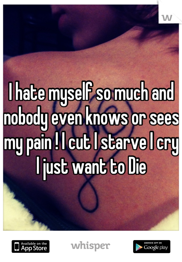 I hate myself so much and nobody even knows or sees my pain ! I cut I starve I cry I just want to Die