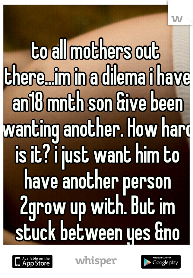 to all mothers out there...im in a dilema i have an18 mnth son &ive been wanting another. How hard is it? i just want him to have another person 2grow up with. But im stuck between yes &no